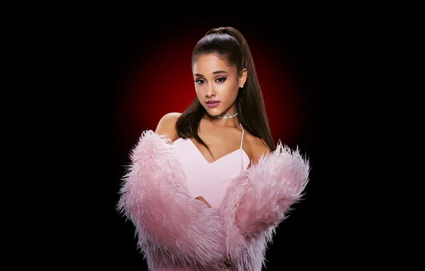 Portrait, brunette, outfit, singer, beauty, black background, Ariana Grande, Ariana Grande