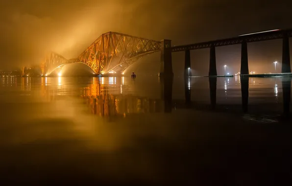 Night, bridge, river