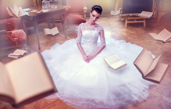 Picture dress, the bride, Life They Will Treat Guests, flying books