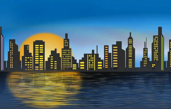 Picture the sun, sunset, the city, reflection, home