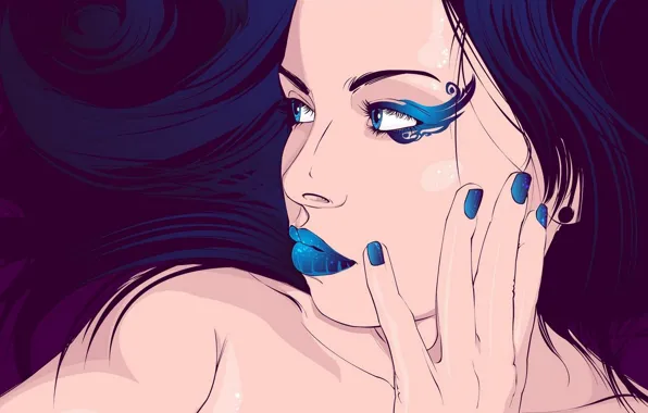 Figure, drawing, bright makeup, bright makeup, close-up face, face close-up