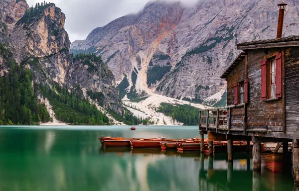 Forest, mountains, lake, rocks, shore, the slopes, Windows, Marina