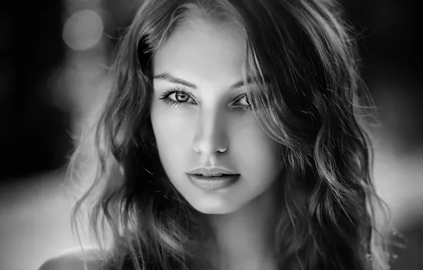 Long hair, beautiful, monochrome, women