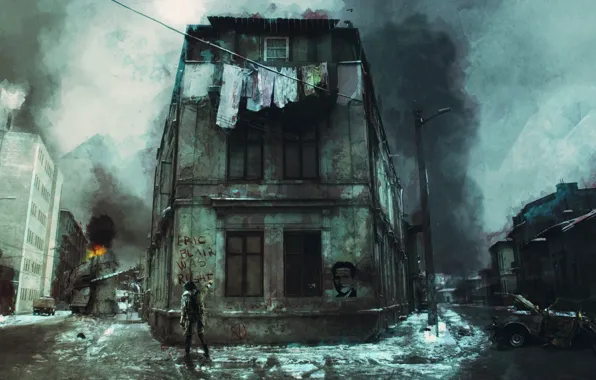 The city, hopelessness, art, collapsed, grafiti, poverty, the future, winter. people