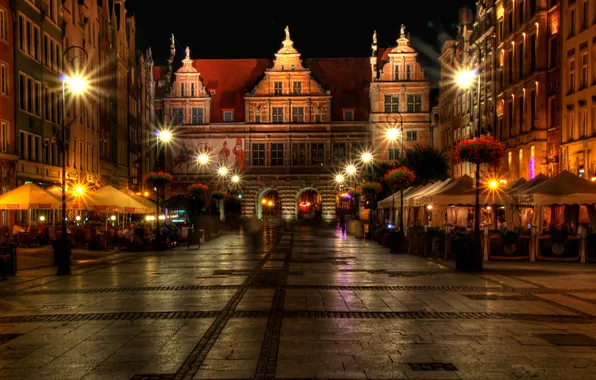Night, the city, photo, street, home, Poland, lights, the sidewalk