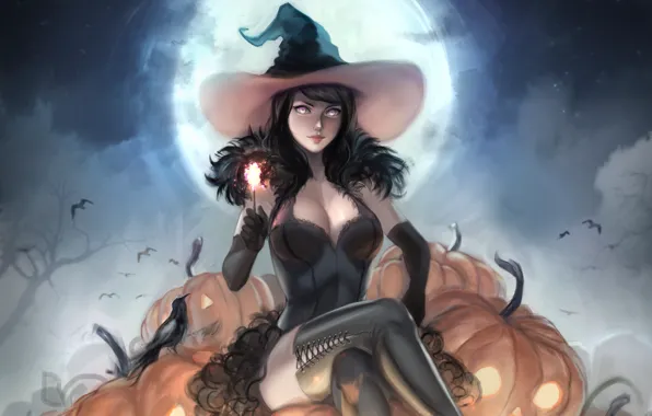 Erotic, look, night, pose, holiday, the moon, art, pumpkin