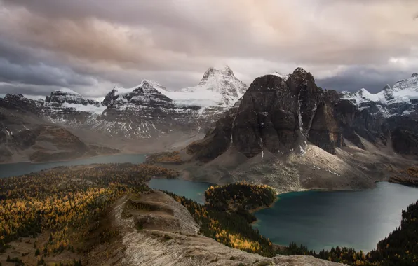 Picture autumn, mountains, lake, Canada, mountain range, Canadian Rockies, Mount Assiniboine