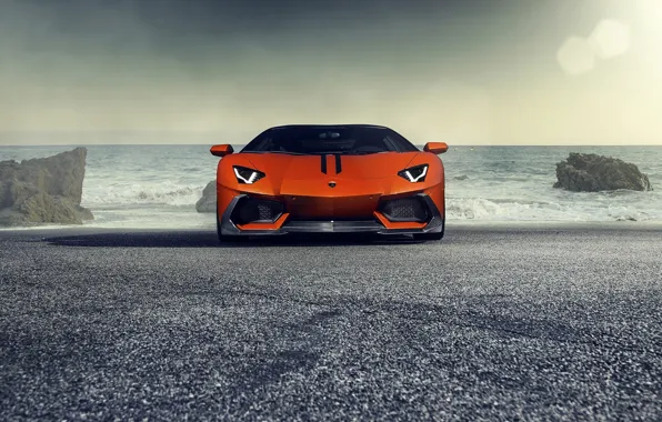 Lamborghini, Orange, Front, Vorsteiner, Sun, Sea, Supercar, Zaragoza