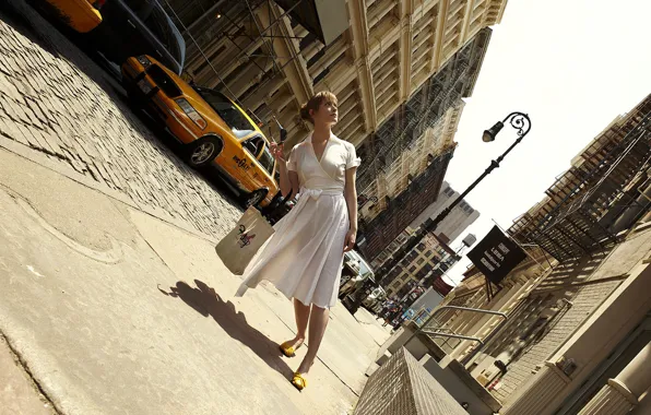 Girl, street, tilt, dress, taxi, Romain Laurent, New York