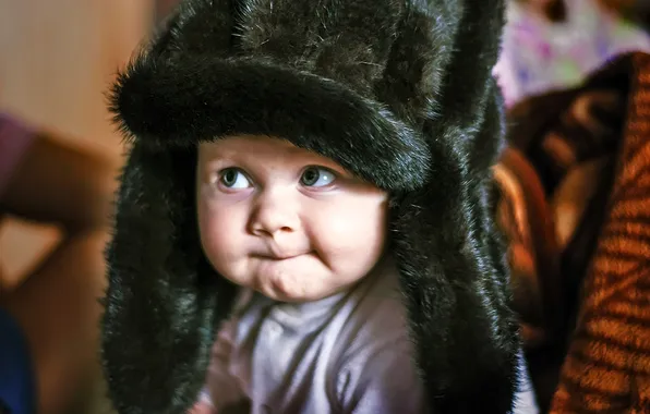 Look, face, hat, child, fur