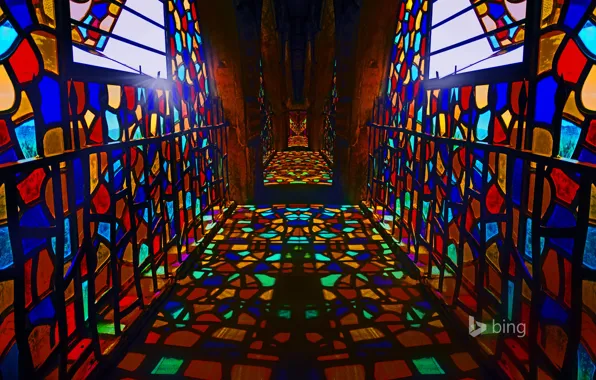 Picture paint, corridor, stained glass, Lebanon, castle Moussa, Deir El Qamar