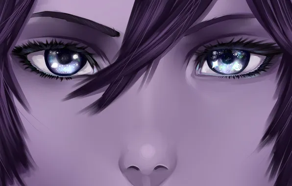 Picture eyes, girl, stars, face, the universe, anime, pupils