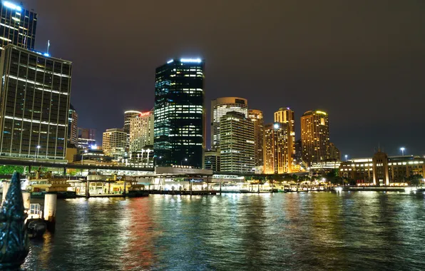 Picture night, lights, shore, home, skyscrapers, Australia, lights, Bay