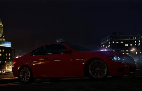 Night, the city, lights, bmw, car, need for speed most wanted 2012
