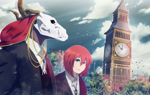 The city, skull, being, male, Mahou Tsukai no Yome, Bride of the sorcerer, Chise, Elias