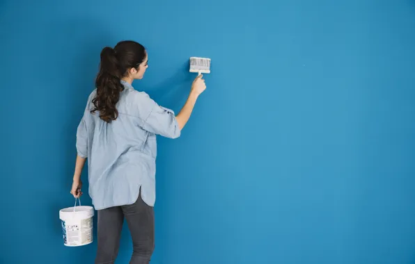 Girl, wall, paint, repair