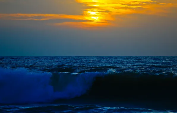 Picture sea, wave, the sky, clouds, sunset, storm