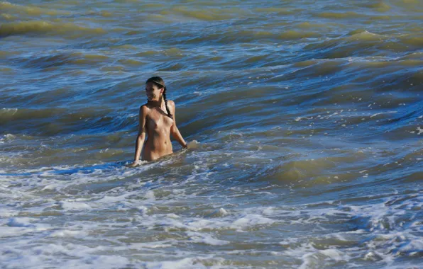 Wet, ocean, nude, braids, bathing, Rosella