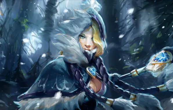 Picture chest, girl, art, hero, staff, DotA, Crystal Maiden, Defense of the Ancients