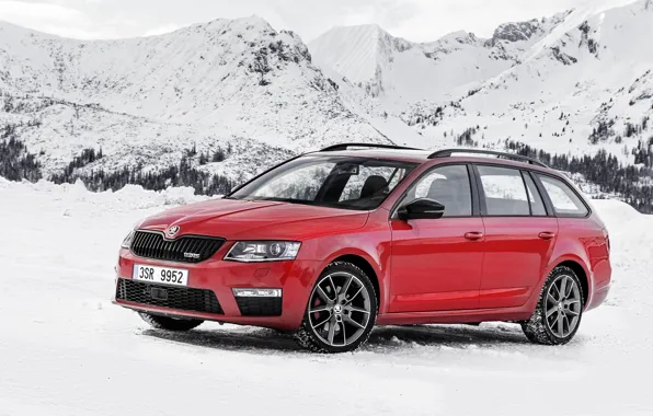 Snow, mountains, Skoda, universal, Skoda, Combi, Octavia, Octavia