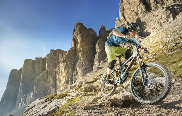 Mountains, sport, athlete, nature, hills, man, mountain bike, cyclist