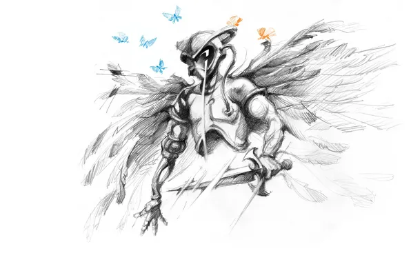 Butterfly, butterfly, figure, graphics, wings, warrior, fantasy, fantasy