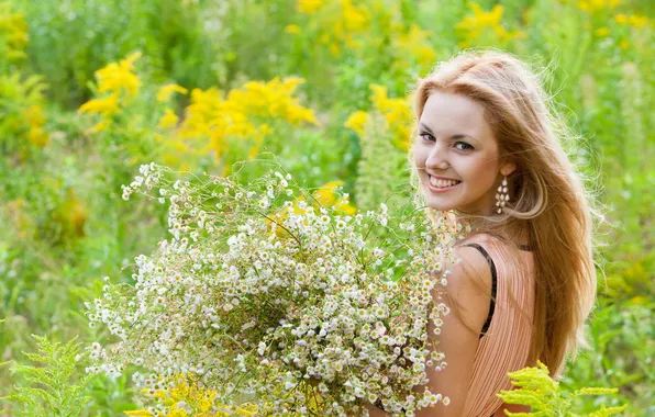 Summer, girl, flowers, beauty