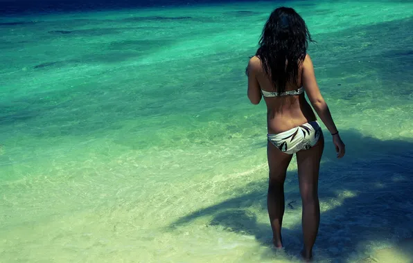 Sea, swimsuit, girl, rear view