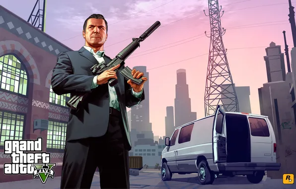 Picture weapons, machine, Michael, Grand Theft Auto V, gta5, Los Santos
