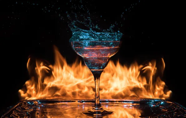 Fire, glass, cocktail