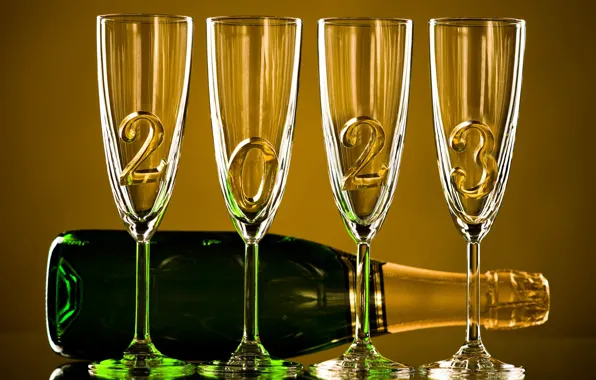 GLASS, FIGURES, BOTTLE, GLASSES, CHAMPAGNE, 2023