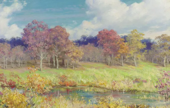 Picture trees, nature, picture, autumn landscape, Charles Courtney Curran, Charles Courtney Curran