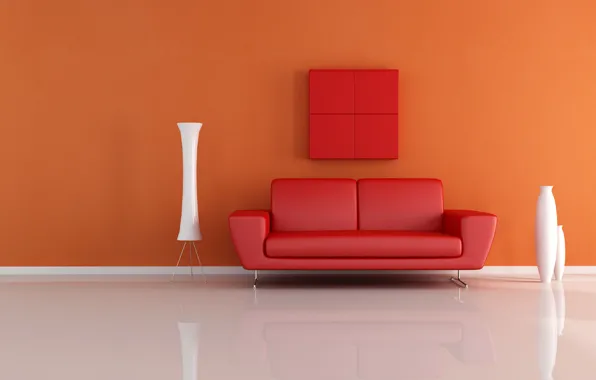 Picture design, sofa, interior, minimalism, vases