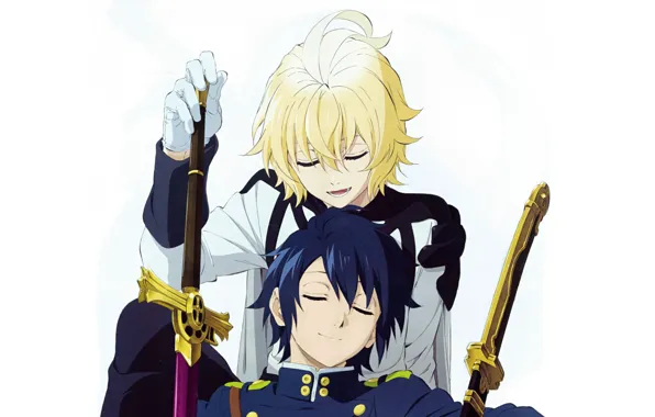 Background, form, guys, two, Owari no Seraph, The last Seraphim, Yuichiro Hakua, Michaela Hakua
