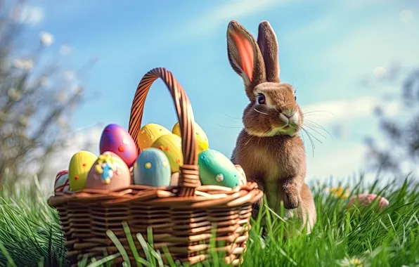 The sky, grass, light, grey, holiday, glade, eggs, spring