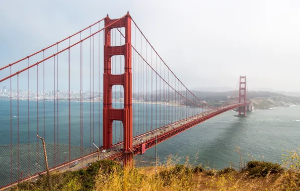 Sea, bridge, Bay, haze, Golden Gate, USA, San Francisco