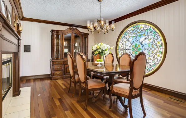 Chairs, stained glass, dining room