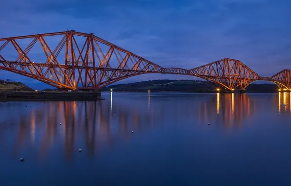 The sky, bridge, lights, river, the evening, Scotland, lighting, UK