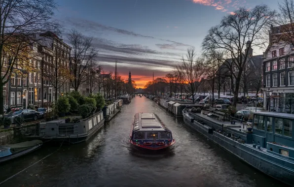 Machine, the city, home, the evening, morning, boat, channel, Netherlands