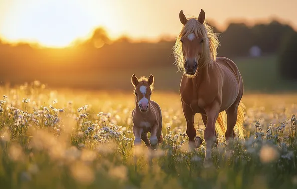 Field, summer, look, the sun, light, flowers, nature, dawn