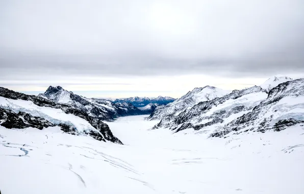 Cold, snow, mountains, nature, overcast, ski, space, Landscape