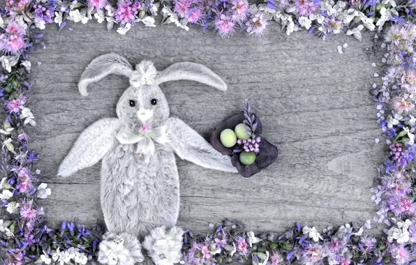 Flowers, holiday, toy, eggs, spring, rabbit, Easter