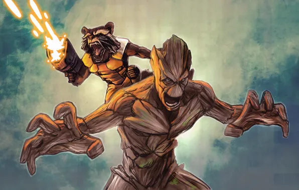 Picture Rocket, raccoon, Groot, guardians of the galaxy