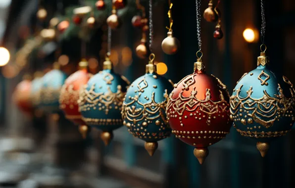 Balls, Christmas, New year, Christmas decorations, AI art, neural network
