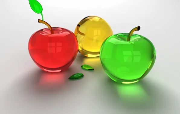 Picture glass, red, green, apples