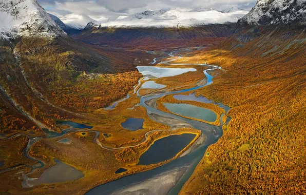 River, landscape, nature, hills, alley, outdoors
