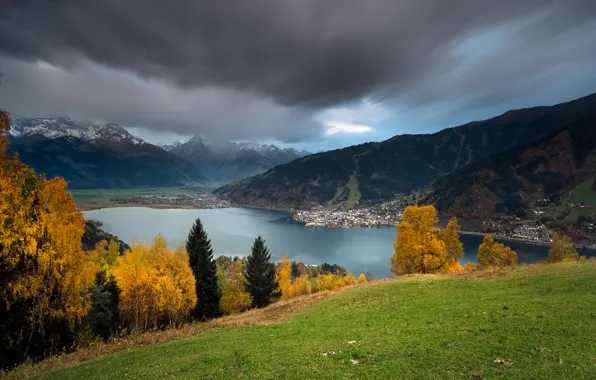 Autumn, mountains, lake, Austria