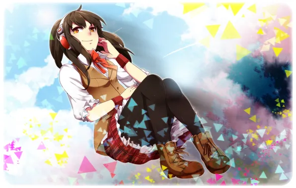 Girl, smile, headphones, art, terrainakka, utaune nami, Utau