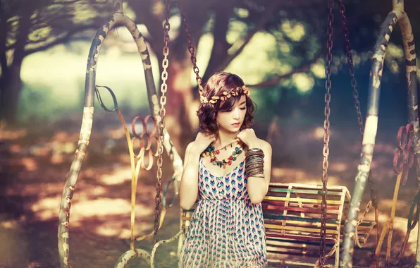 Picture girl, swing, Asian