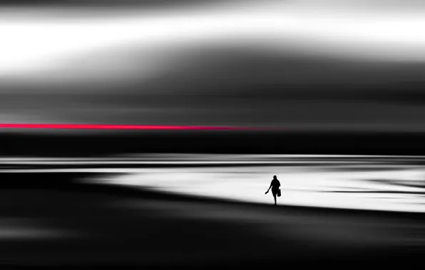 Beach, silhouette, Red line